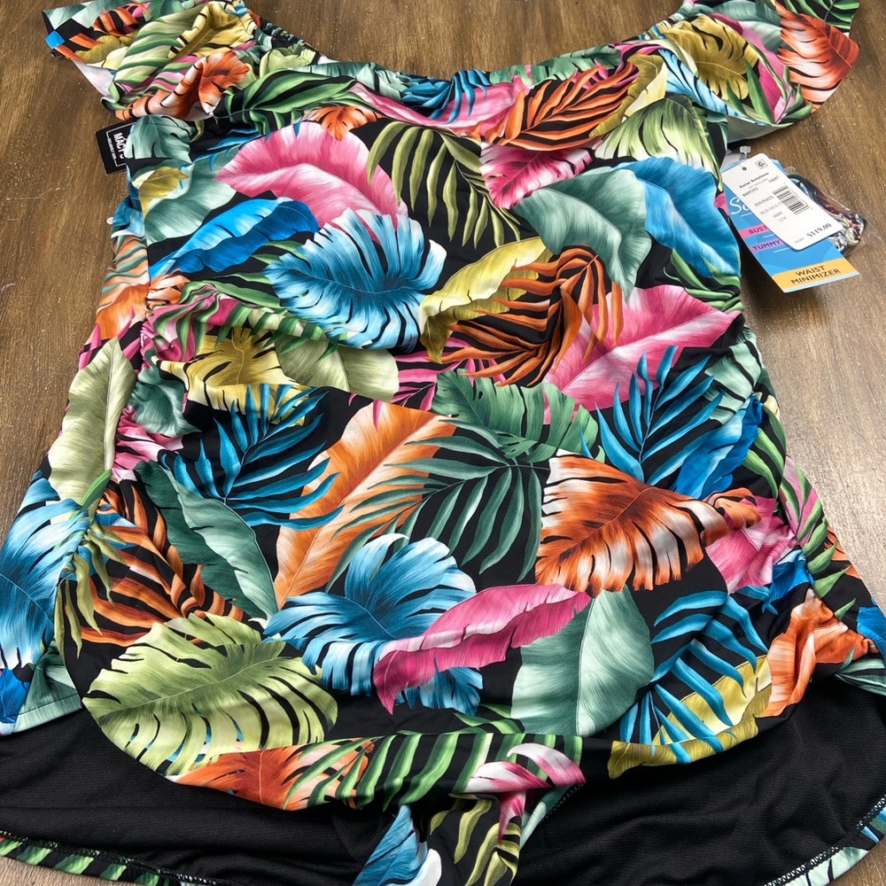 Swim Solutions Vibrant Leaf Print Swim Size 22W bathing suit NWT